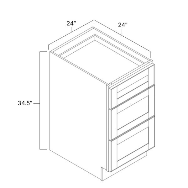 Rustic Hickory Three Drawer Base Cabinet - 24" W x 34.5" H x 24" D