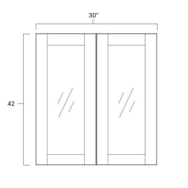 Rustic Hickory Double Glass Door - 30" W x 42" H x 12" D